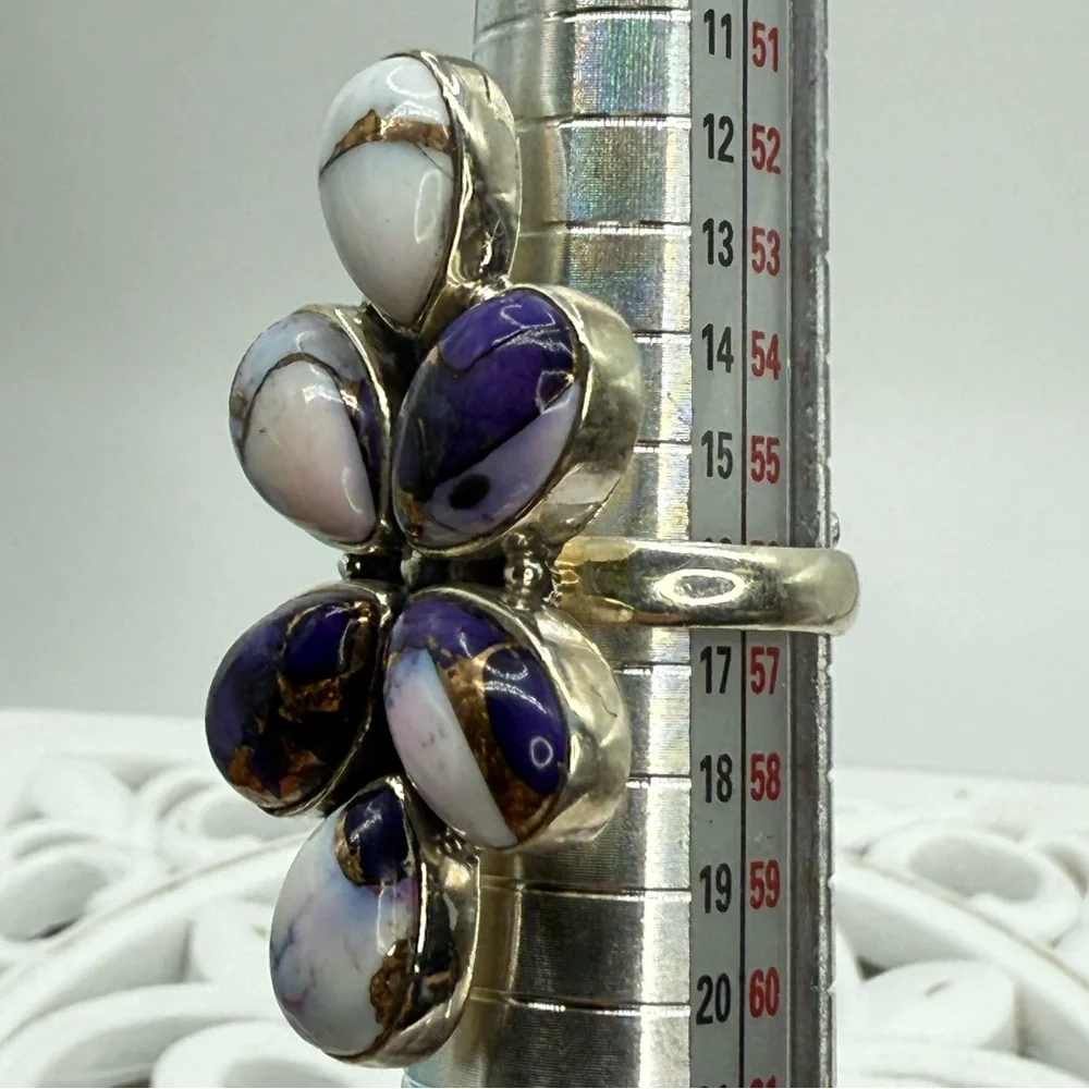 Sterling Silver Purple Dahlia Statement Ring – Size 8 Adjustable
